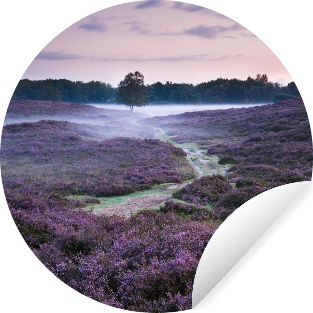 MuchoWow Runde Wandtattoo - Wandsticker Tapete Aufkleber Nebel im Heidekraut Ø 100 cm Selbstklebend und Repositionierbar - Wandaufkleber - Kreis...