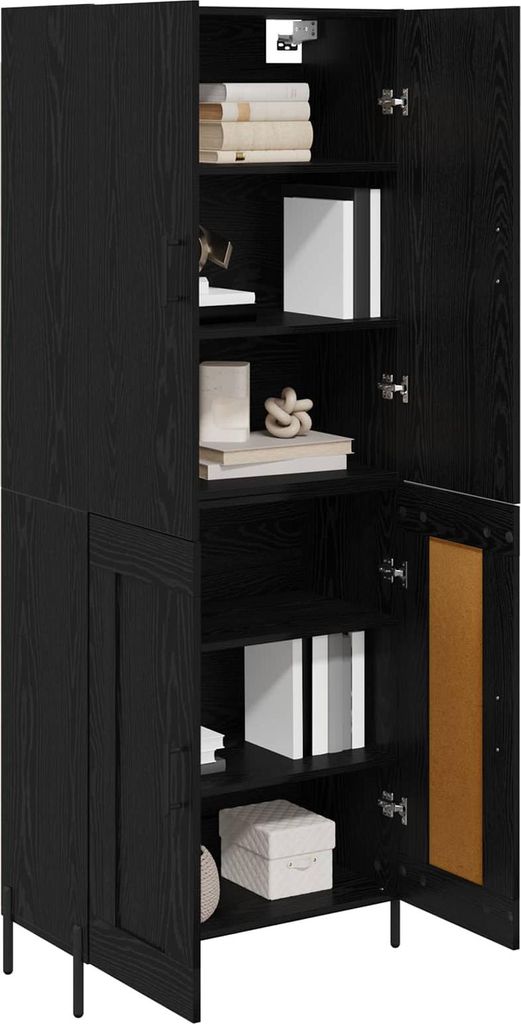 (Design 2026) Highboard Schwarz Eichen-Optik 69,5 x 34 x 180cm Holzwerkstoff - HOMMIE 145417 - Kommoden