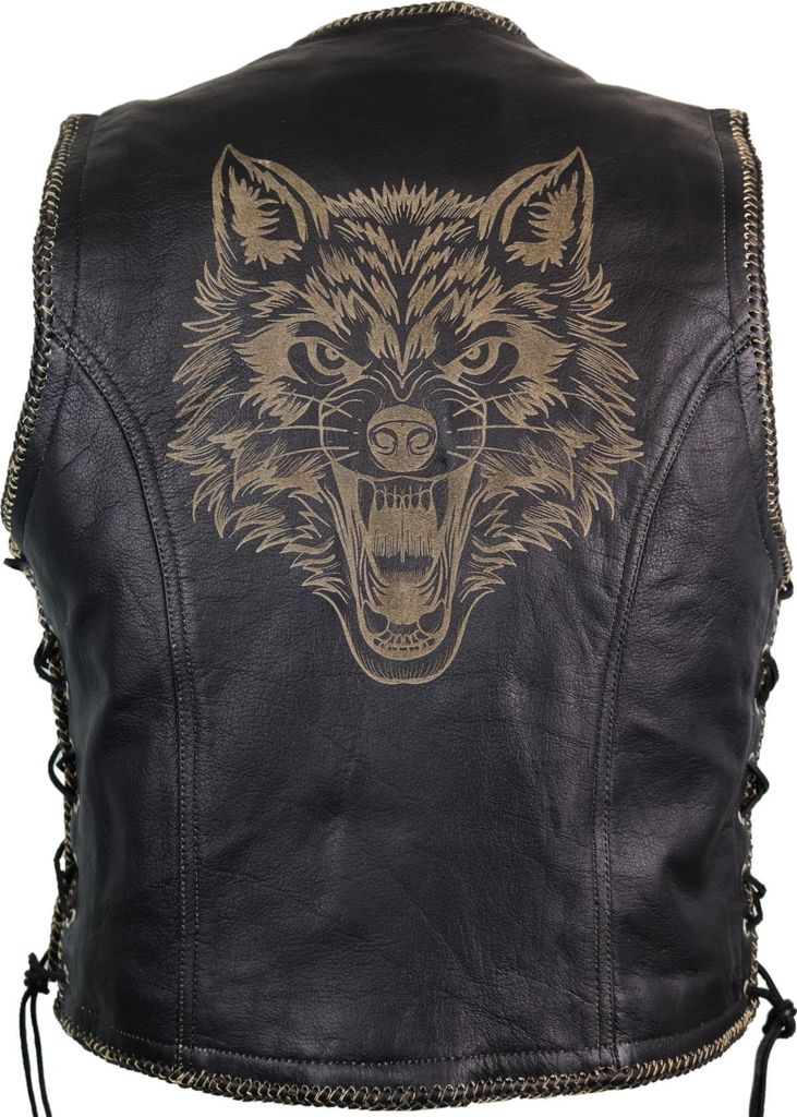 Motorrad Lederweste Lonely Wolf Biker Kutte Lederkutte Bikerweste (M)