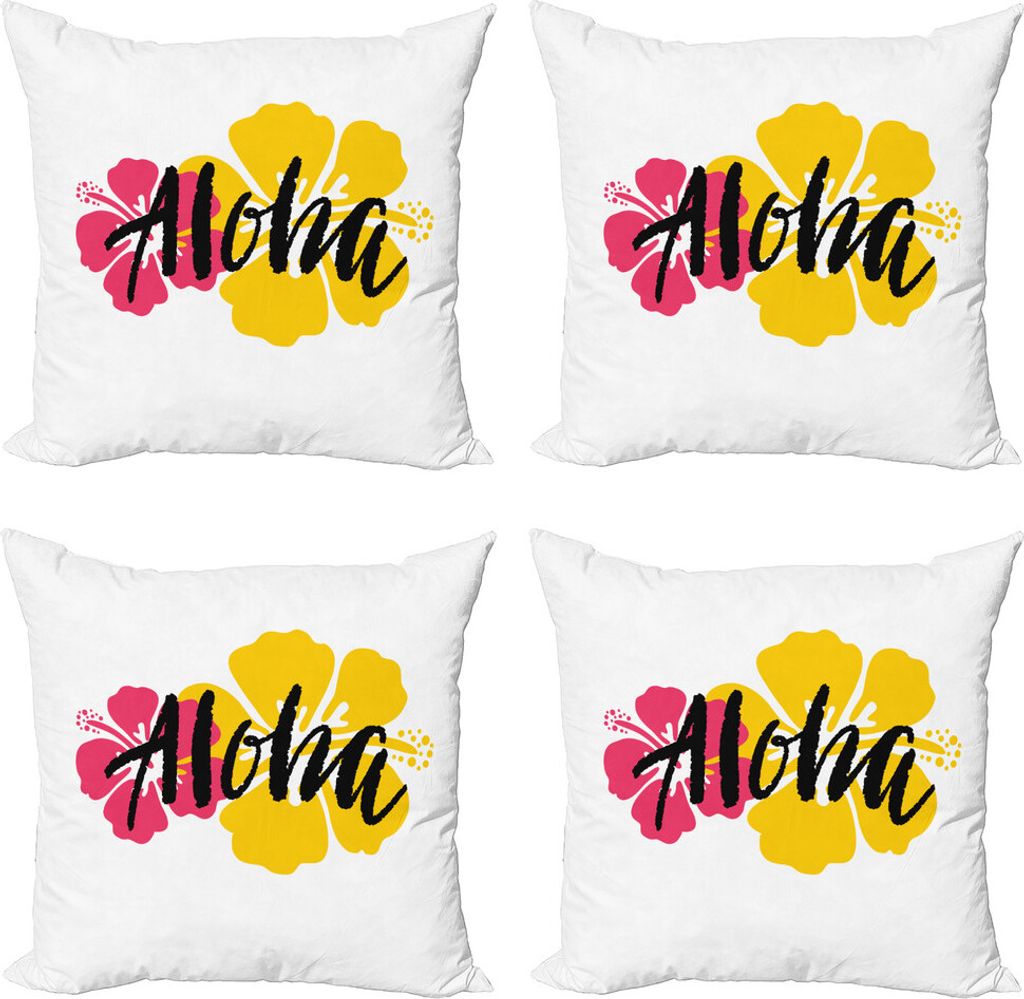 ABAKUHAUS Aloha Kissenbezug Set (4 Stück), Brush Stroke Effekt Hibiscus, Moderner Doppelseitiger Digitaldruck, 50 cm x 50 cm, Erde, Gelb, Dunkel C...