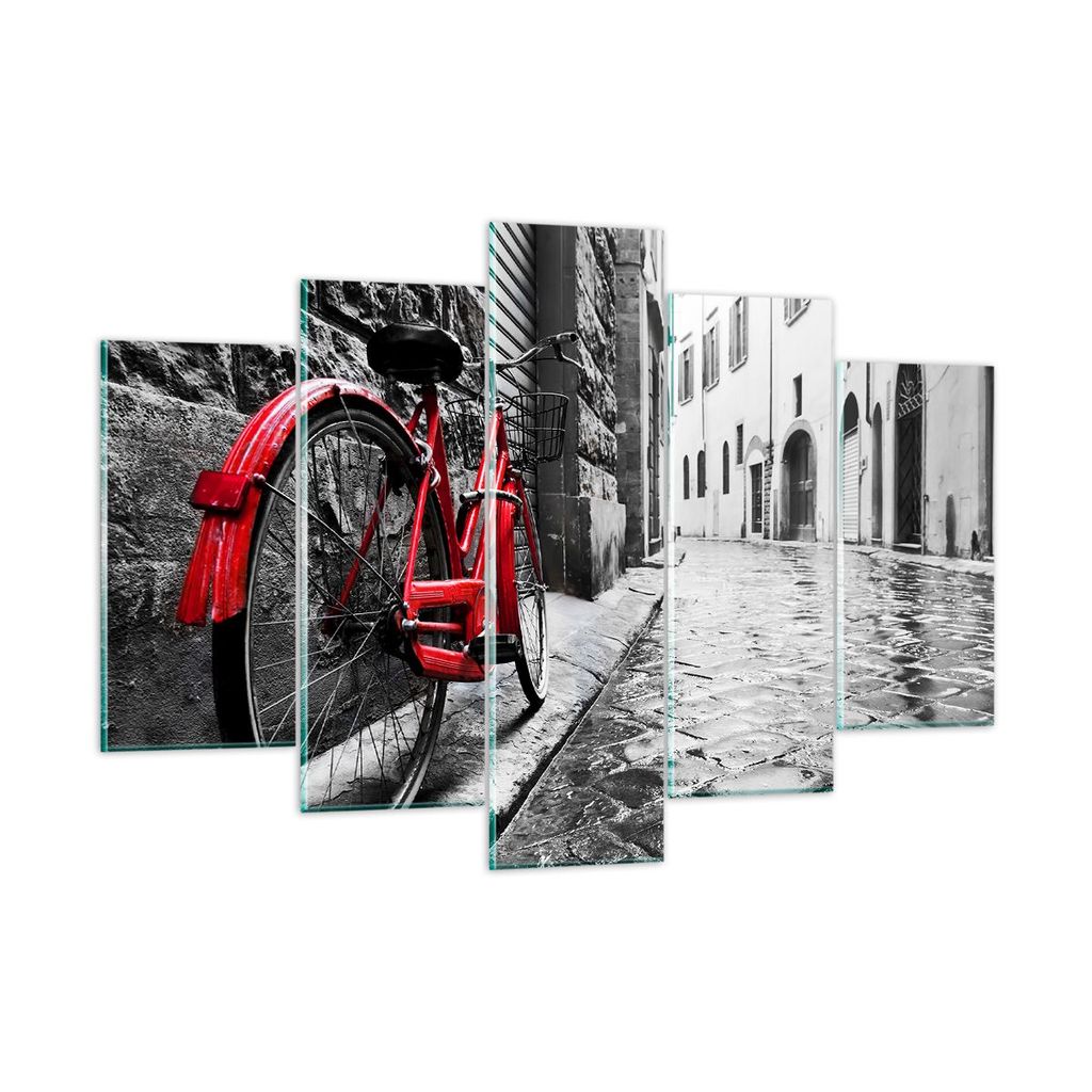 Bilder auf glas - Straße Fahrrad Kopfsteinpflaster Gebäude - 150x100cm - Glasbilder - Wandbilder - Kunstdruck - Wanddekoration aus Glas - Glas Bi...