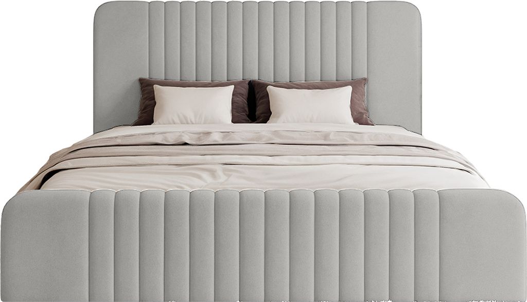 FEDVE Polsterbett Pariotto aus Velvet 160x200 cm, Hellgrau