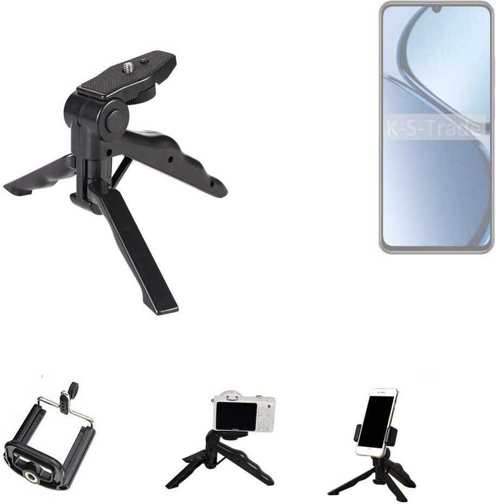 K-S-Trade Stativ Tisch-Ständer Dreibein Handy-Stativ Ständer kompatibel mit Realme C63 Mini-Stativ Smartphone Tripod Handy-Stativ aus Plastik