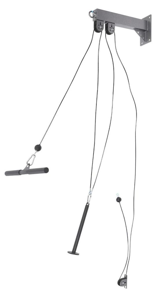 Wandmontierter Kabelzug - Home Gym Set - 150 kg Tragkraft - Seile 1,8 m & 3,5 m - Latzugstange 40 cm - Stahl & Nylon - Schwarz