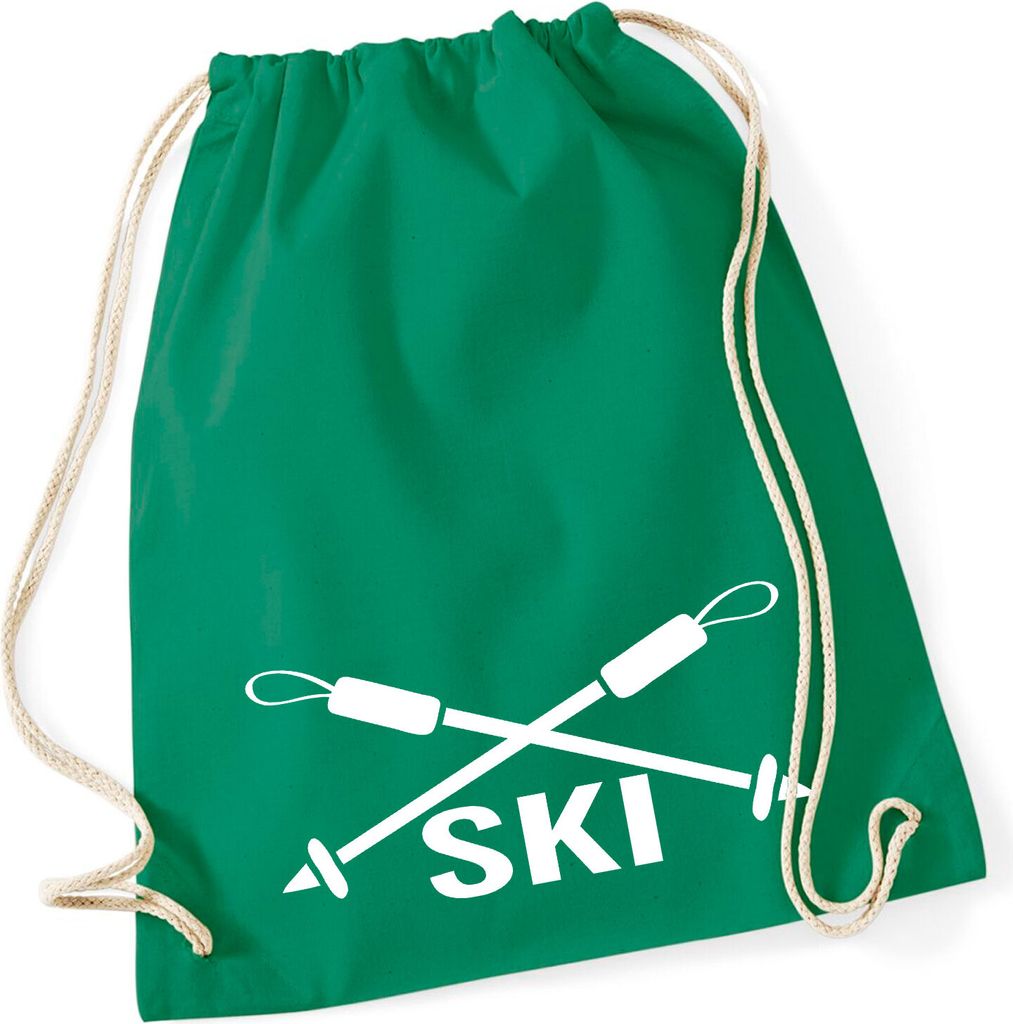 Huuraa Turnbeutel Ski Schriftzug 12 Liter Kelly Green Baumwolle Rucksack Geschenkidee