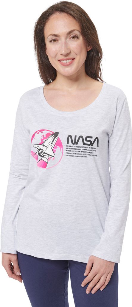 NASA Schlafanzug für Damen Pyjama Set Langarm Oberteil mit Hose Grau/Blau S