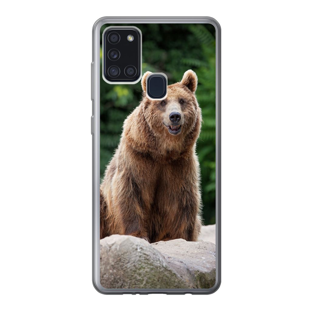 MuchoWow Handyhülle Schutzhülle Hülle für Samsung Galaxy A21s Wald - Bär - Steine Silikon Softcase Handy Hülle - Hartschale