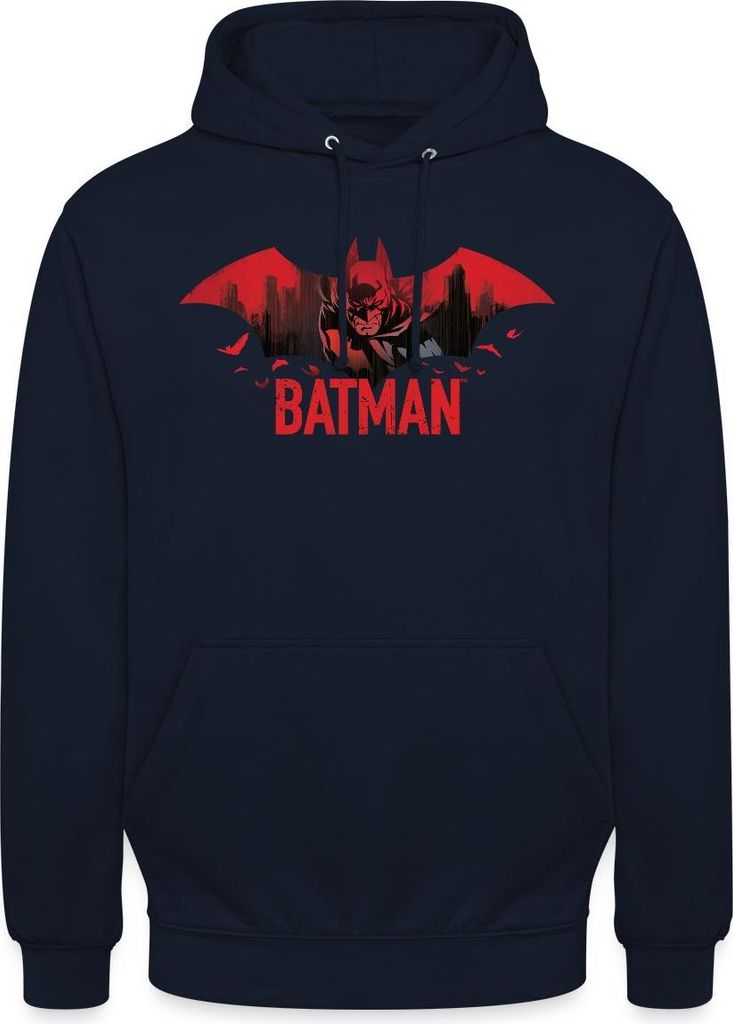 Spreadshirt Batman Mit Fledermäusen Und Rotem Batman-Logo Uni Hoodie, L, Navy