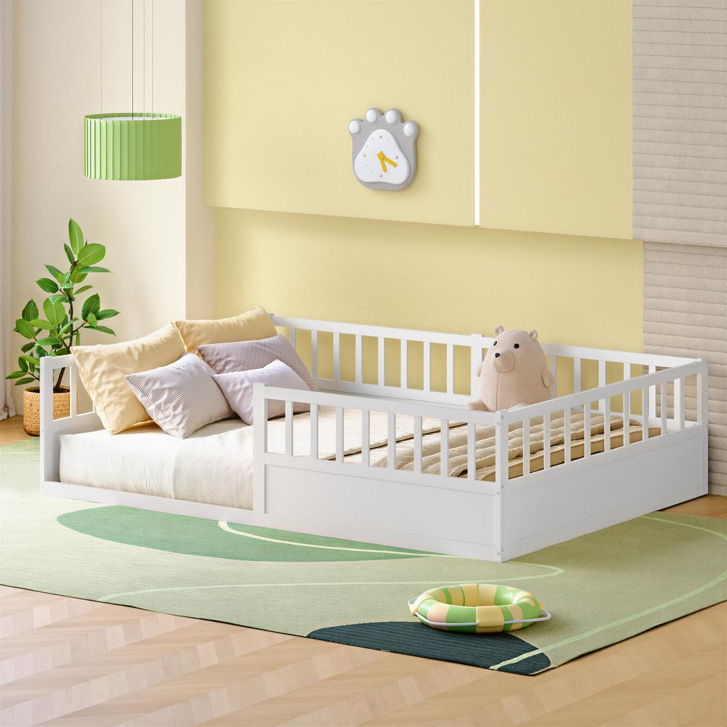 Zerbaco Kinderbett 140x200 cm, Bodenbett aus Massivholz mit Produktbild 