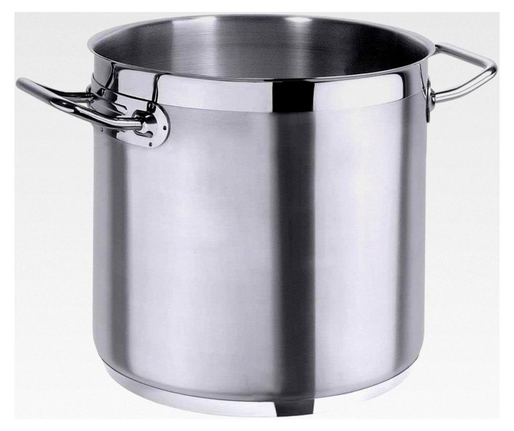 Edelstahl Kochtopf 28 cm, gebürstet mit hochglänzendem Schüttrand, Sandwichboden, induktionsgeeignet, Kaltgriffe, schwere Qualität