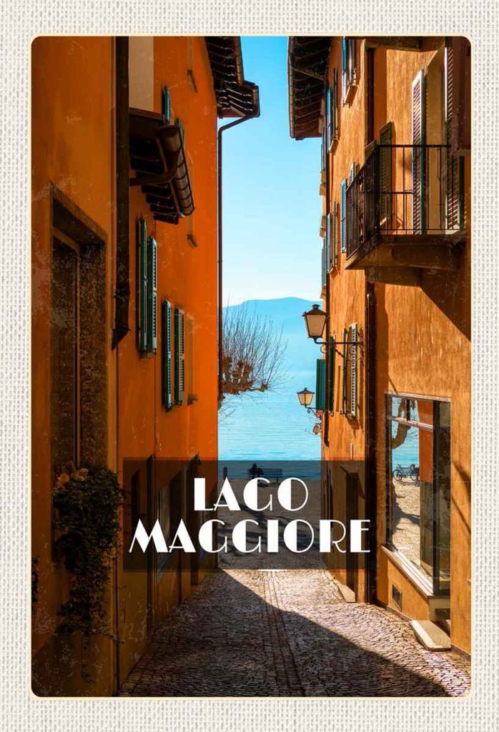 vianmo Holzschild 30x20 cm Lago Maggiore Straße Häuser Gemälde Bildmotiv Reisemotiv Abenteuer Reisen