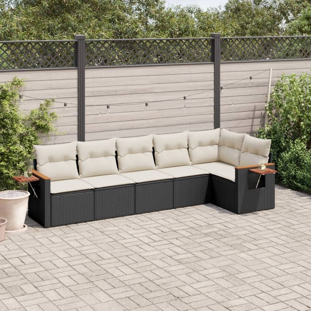 Design 6-tlg. Garten-Sofagarnitur mit Kissen Schwarz Poly Produktbild 