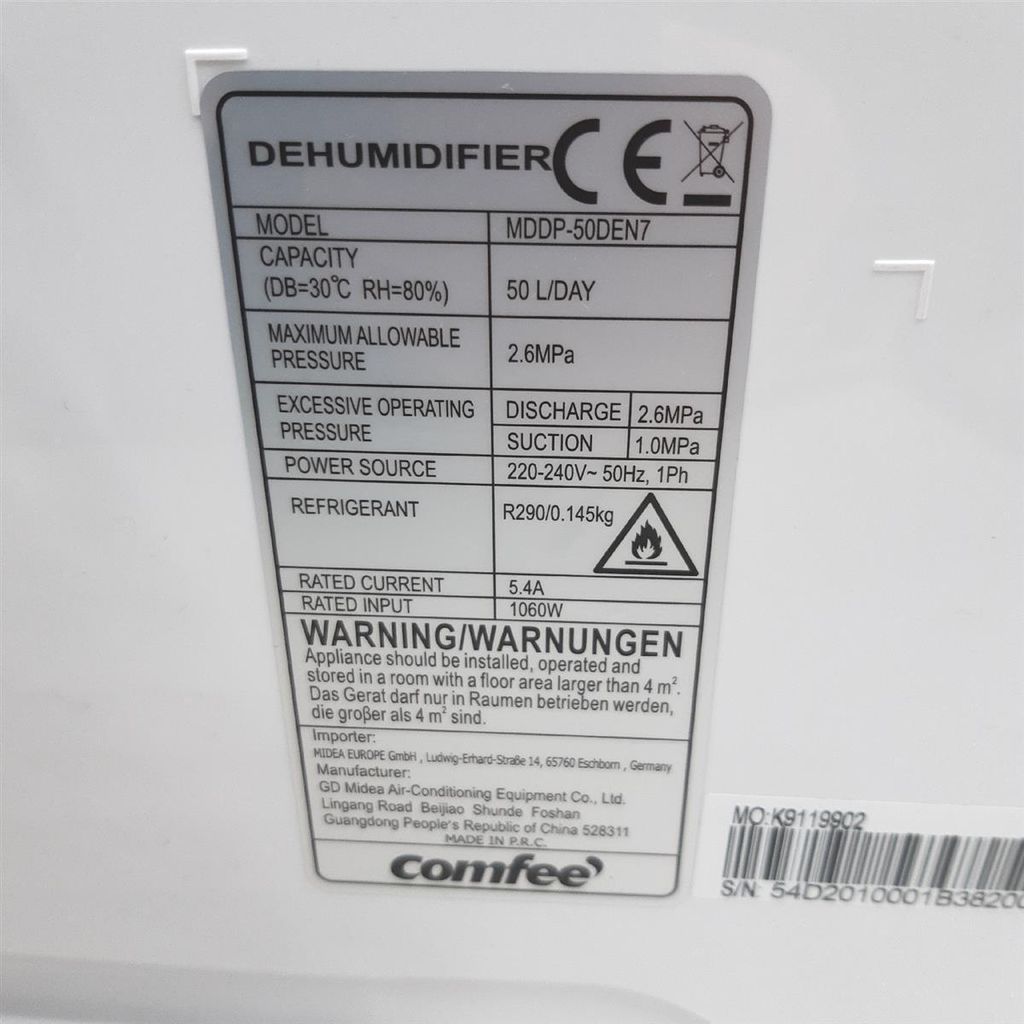 Comfee Luftentfeuchter MDDP-50DEN7, für 250 m³ Räume, Produktbild 14