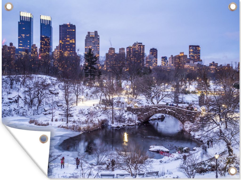MuchoWow 120x90 cm Outdoor-Poster Gartendeko Sichtschutz Garten Poster für den Garten New York - Central Park - Schnee