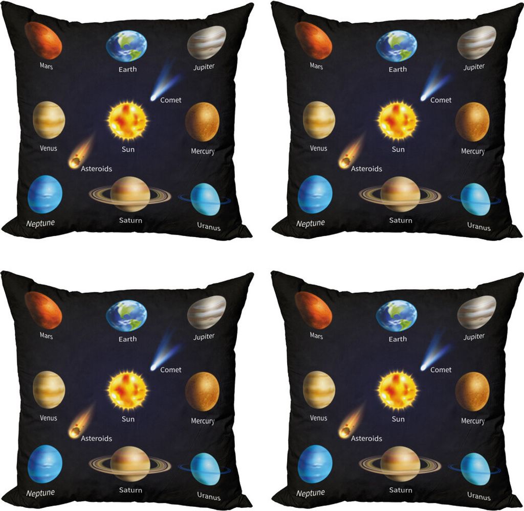 ABAKUHAUS Lehrreich Kissenbezug Set (4 Stück), Raum-Objekte Comet, Moderner Doppelseitiger Digitaldruck, 50 cm x 50 cm, Mehrfarbig