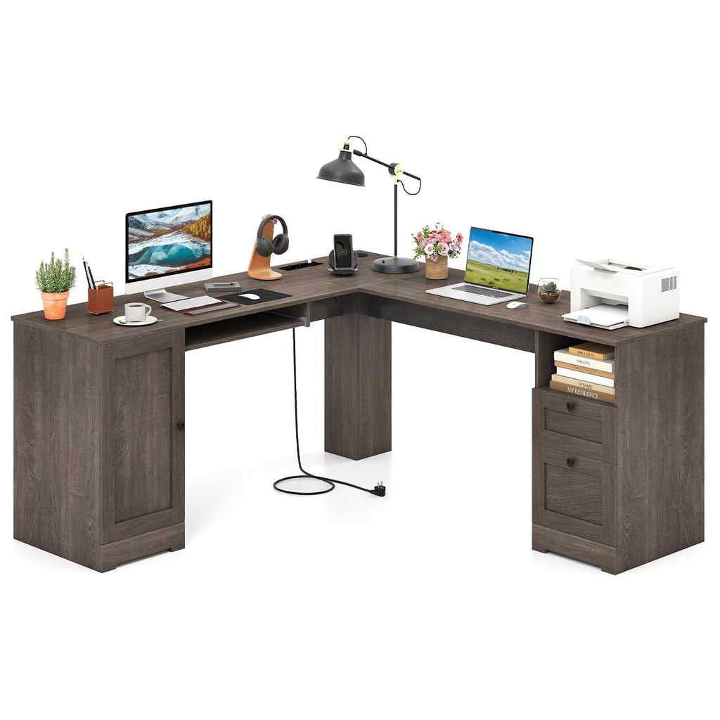 COSTWAY Schreibtisch L-Form, Eckschreibtisch mit Produktbild 