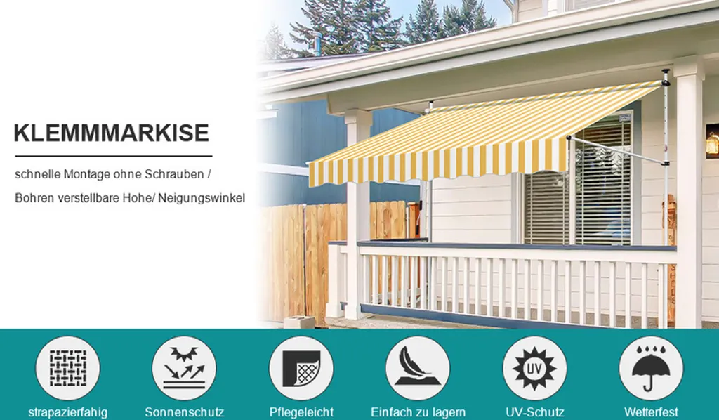 Tenda da sole SWANEW resistente ai raggi UV e all'acqua, retrattile 3M, gialla e bianca - 3
