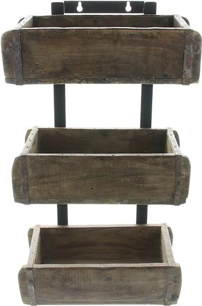 Étagère bois de récupération style usé, meuble mural 3 compartiments