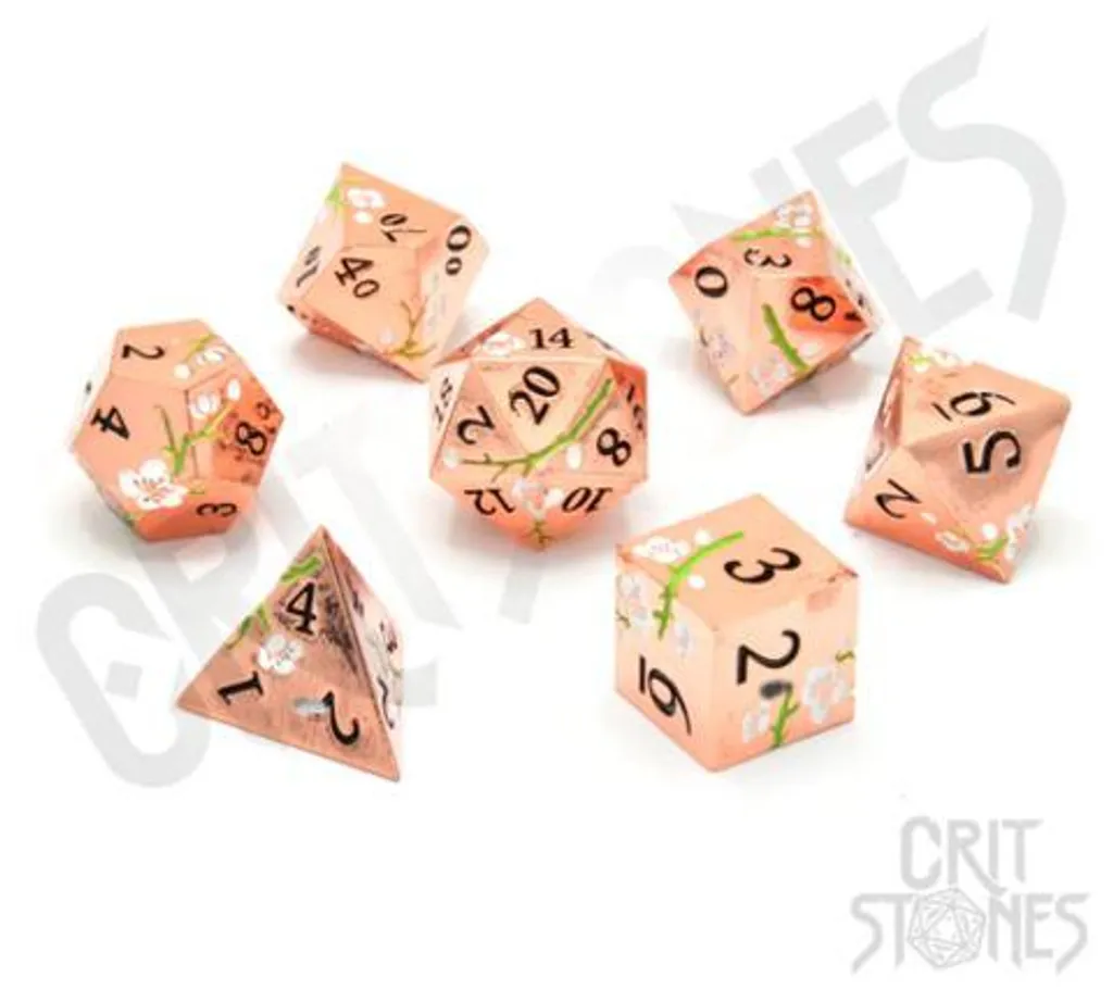 Set de 7 dés en métal pour JDR - Accessoires de jeu de rôle Pink Blossom