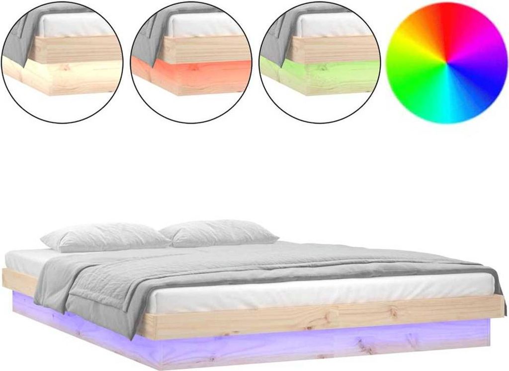 vidaXL Massivholzbett mit LEDs 150x200 cm