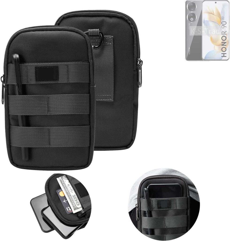 K-S-Trade Holster Gürtel Tasche kompatibel mit Honor 90 Handy Tasche Schutz Hülle dunkel-grau viele Fächer, 1x