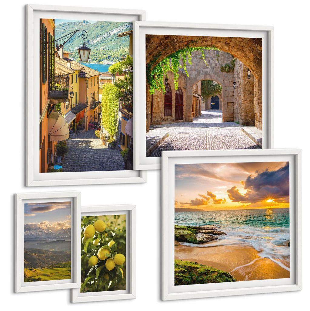 Bilder Set 5-teilig im weißen Rahmen – Wandbilder 5 Stück – gerahmte Poster für Wohnzimmer, Schlafzimmer und Flur – 50x50 cm - 40x60 cm ...