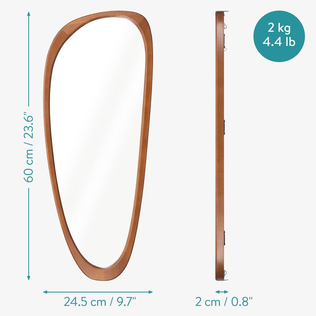 AAZZKANG Asymmetrischer Wandspiegel Groß 60L x 40B cm Rustikaler Unregelmäßiger Kosmetikspiegel Rustikal Dekorativ für Badezimmer Schlafzimmer Wohnzimmer Flur