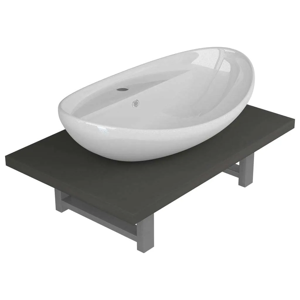 vidaXL Set Mobili da Bagno 2 pz Grigio: Lavabo Ceramica e Mensola Muro