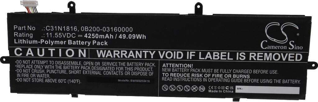 vhbw Akku kompatibel mit Asus ZenBook Flip 13 UX362FA-EL230T, UX362FA-EL229T, UX362FA-EL232T, UX362FA-EL231T Notebook (4250 mAh, 11,55 V, Li-Polymer)