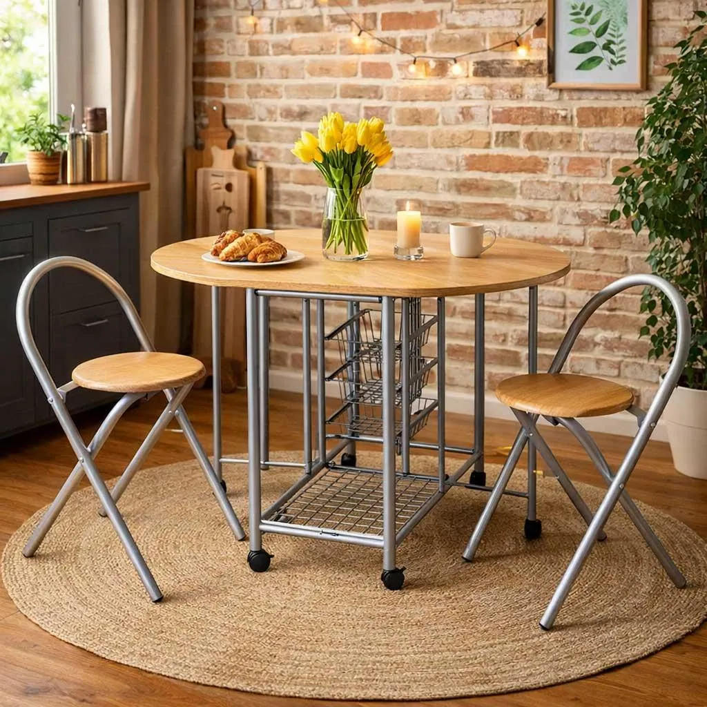 Table d'appoint Beatrice à roulettes avec rangement chaises intégré