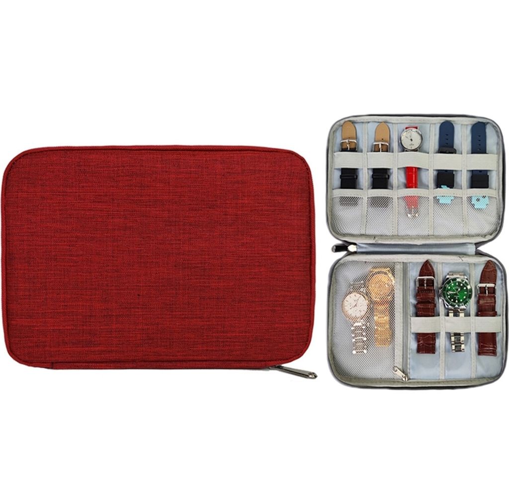 Mobigear Organizer Smartwatch-Band-Aufbewahrungshülle für 8 Uhrenarmbänder Hülle Einschubhülle - - Weinrot