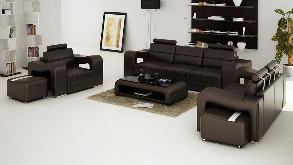 Garnitur Leder Sofa mit USB Polster Couchen Sofas Luxus Neu Wohnlandschaft 3+2+1