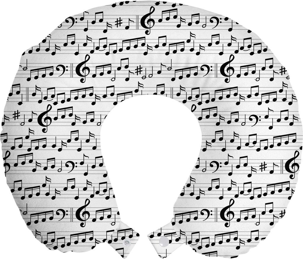 ABAKUHAUS Musik Reisekissen Nackenkissen, Zusammenfassung Clef Blatt, Schaumstoff Reiseartikel für Flugzeug und Auto, 30x30 cm, Weiß Schwarz