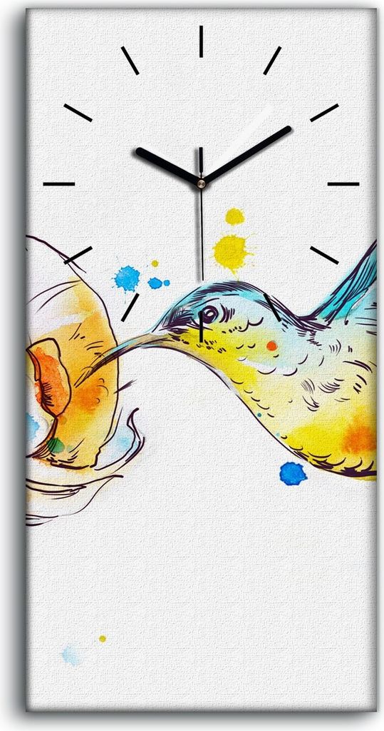 Wandbild Leinwand Bilder Wanduhr Kunstdruck 30x60 Foto Bild groß Kolibri Vogel - schwarze Hände