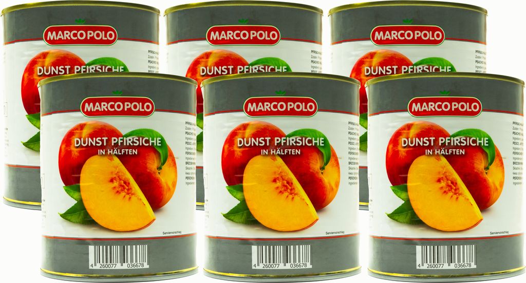 MARCO POLO Dunst Pfirsiche Hälften 6 Dosen Füllm 820g ATG Produktbild 