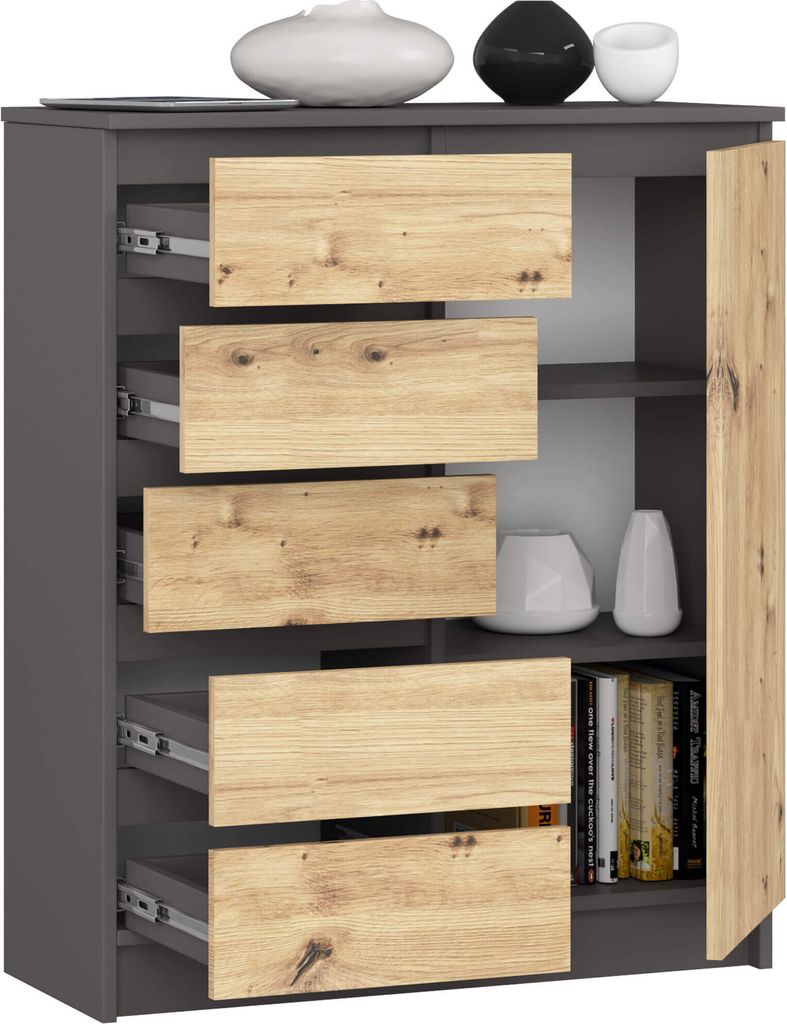 Akord Commode 1 Porte 5 Tiroirs Chêne Craft 80X35X97 Image du produit 
