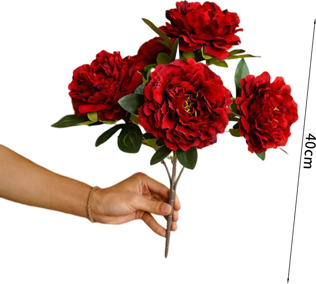 Künstliche Blume detaillierte lockige Samthände fühlen Hotellayout nicht verdorren 5 Köpfe Pfingstrose Form gefälschte Blumenstraße Blei Deko...