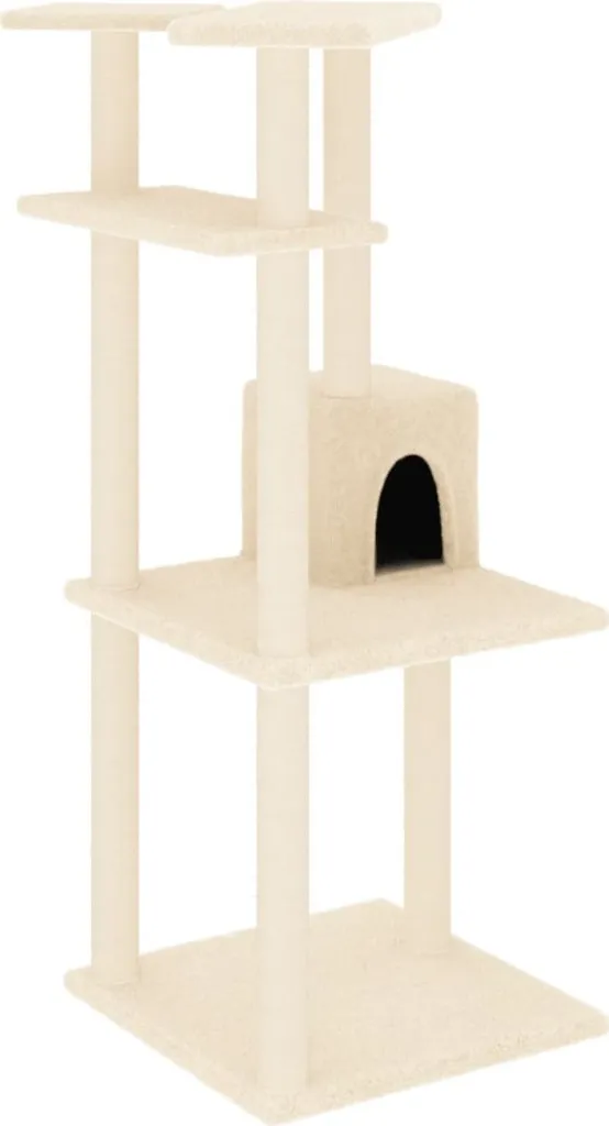 Tiragraffi Gatto Crema 123 cm | Castello in Sisal e Peluche per Mici