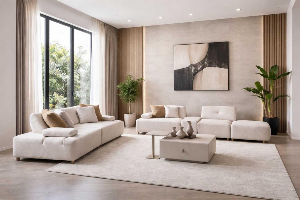 Canapé de salon, style moderne, couleur beige, confortable, Image du produit 