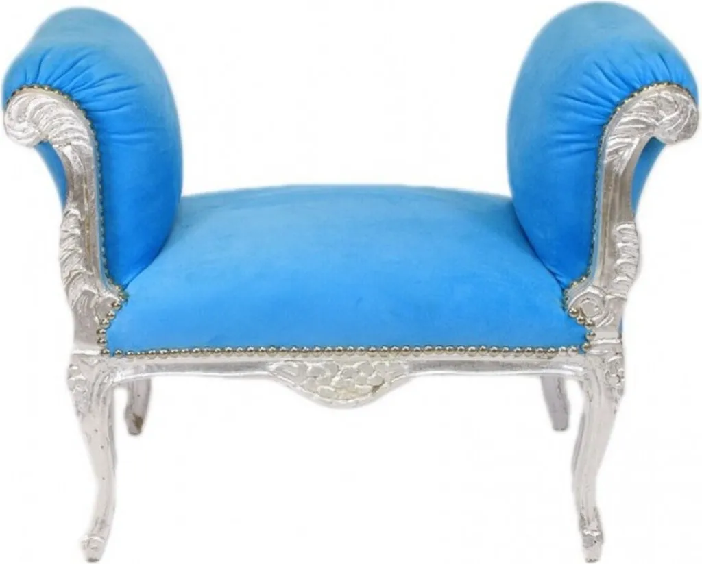 Casa Padrino Tabouret Baroque Bleu Clair et Argenté - Banc de Luxe