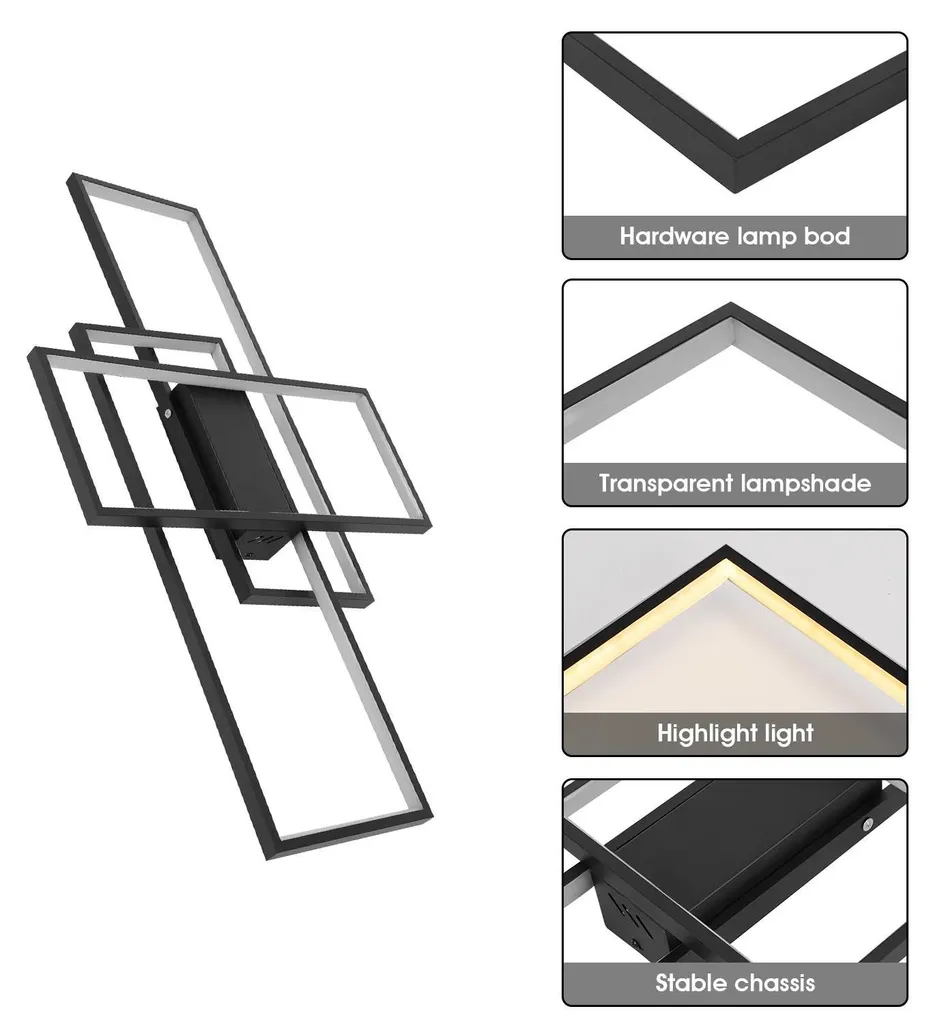 Plafonnier LED pour grand salon et bureau - Connecté 38W Noir 90 cm