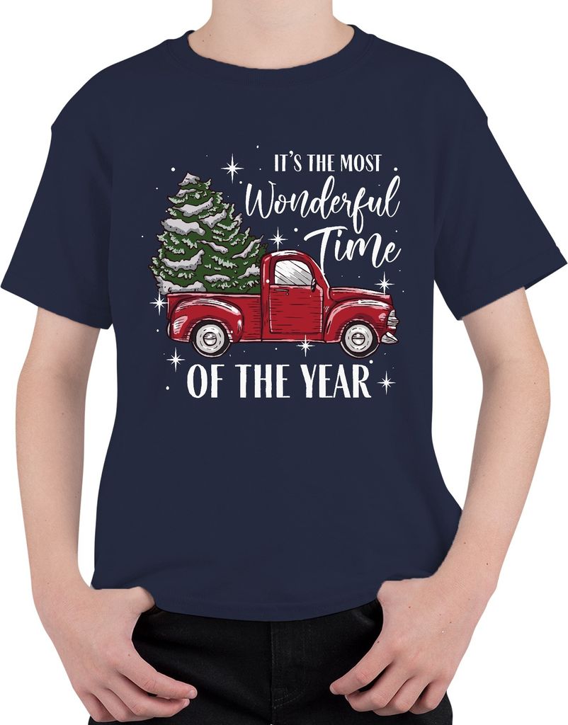 Most Wonderful Time of the Year - Weihnachten Weihnachtsgeschenk Christmas Uni Kinder T-Shirt, Navy, 128