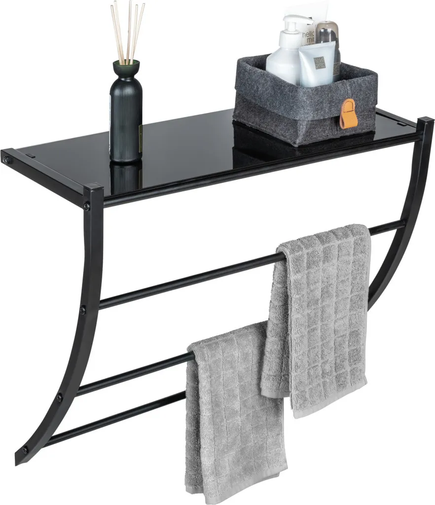 WENKO Mensola Bagno Tarderia Nera - 3 Aste Portasciugamani Metallo - 7