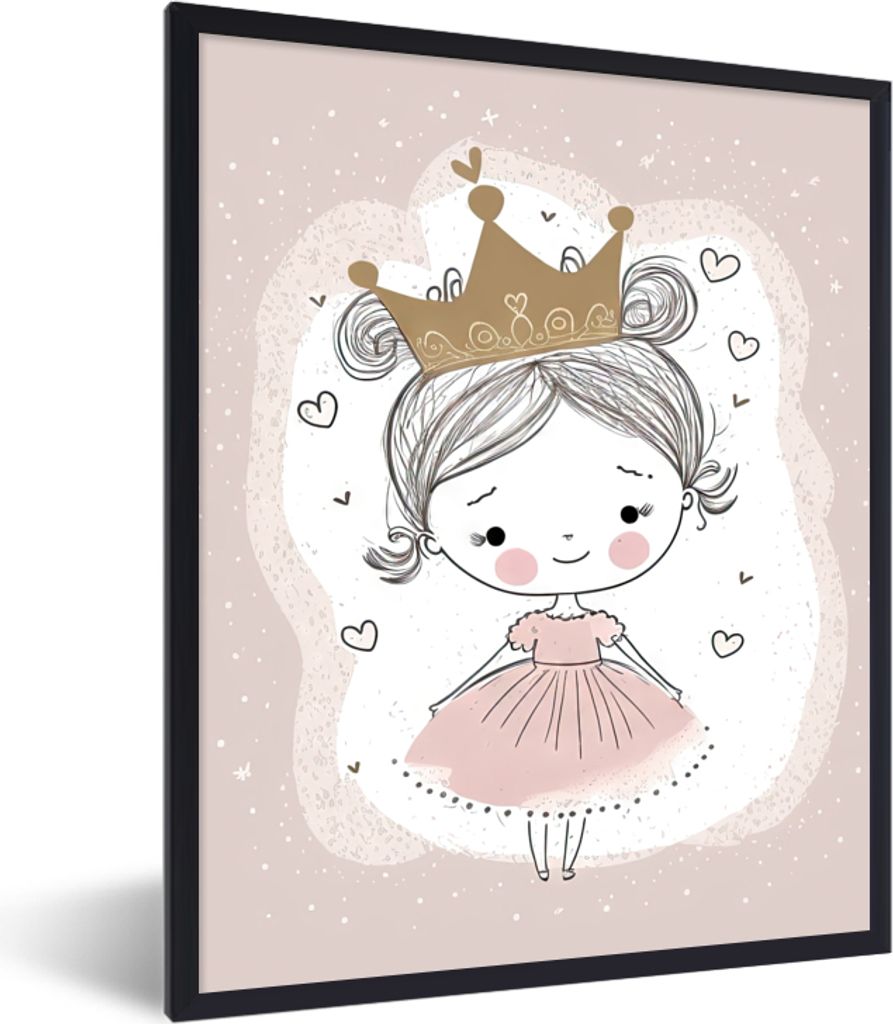 MuchoWow Gerahmtes Poster Prinzessin - Kleid - Kinder - Mädchen 60x80 cm - Poster mit Schwarzem Bilderrahmen Wandposter Rahmen Foto Bilder - Pre...