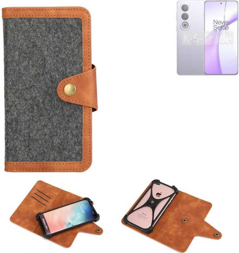 K-S-Trade Schutzhülle Handyhülle kompatibel mit OnePlus Ace 3V Filz Hülle Kunst-Leder dunkelgrau braun (1x)