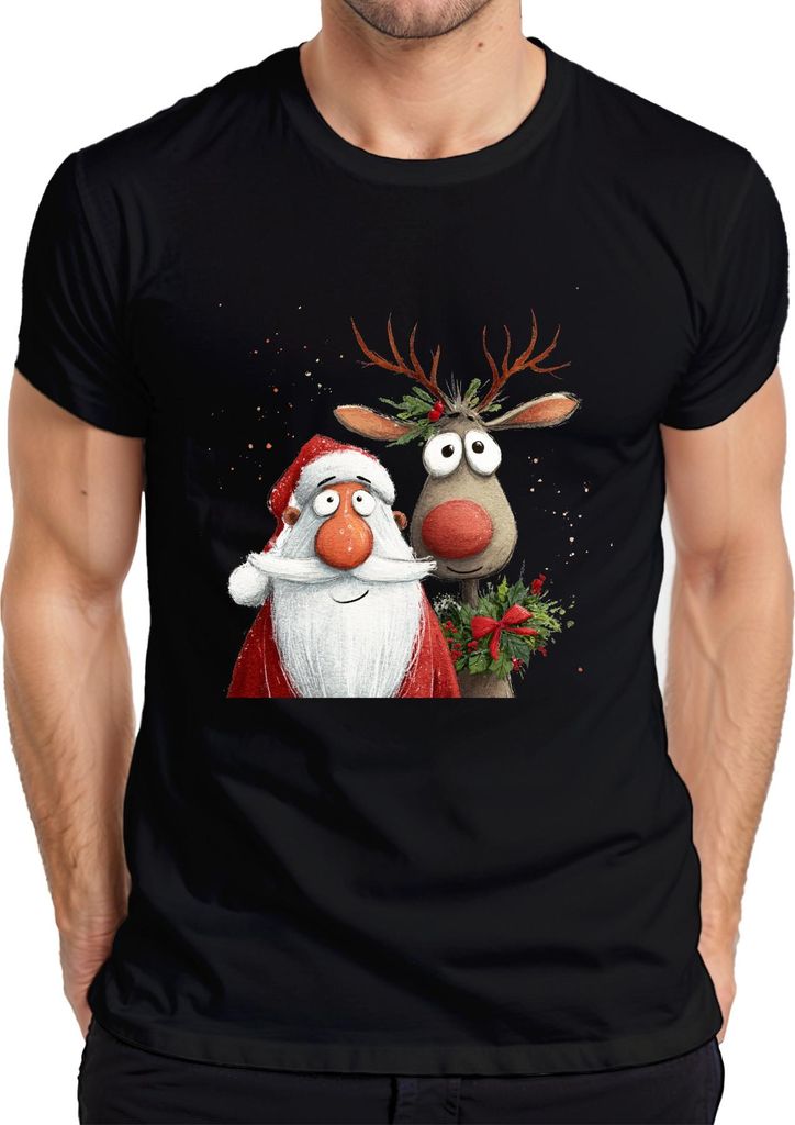 Weihnachtsmann Rudolph rote Nase niedlich Weihnachten Geschenk Herren T-Shirt, Schwarz, 3XL