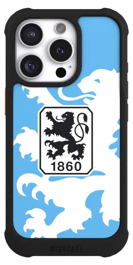 NIVOCASE Hülle für Apple iPhone 16 Pro Stoßfeste Handyhülle NIVOmax Case Schwarz Offizielles Lizenzprodukt TSV 1860 München Wappen