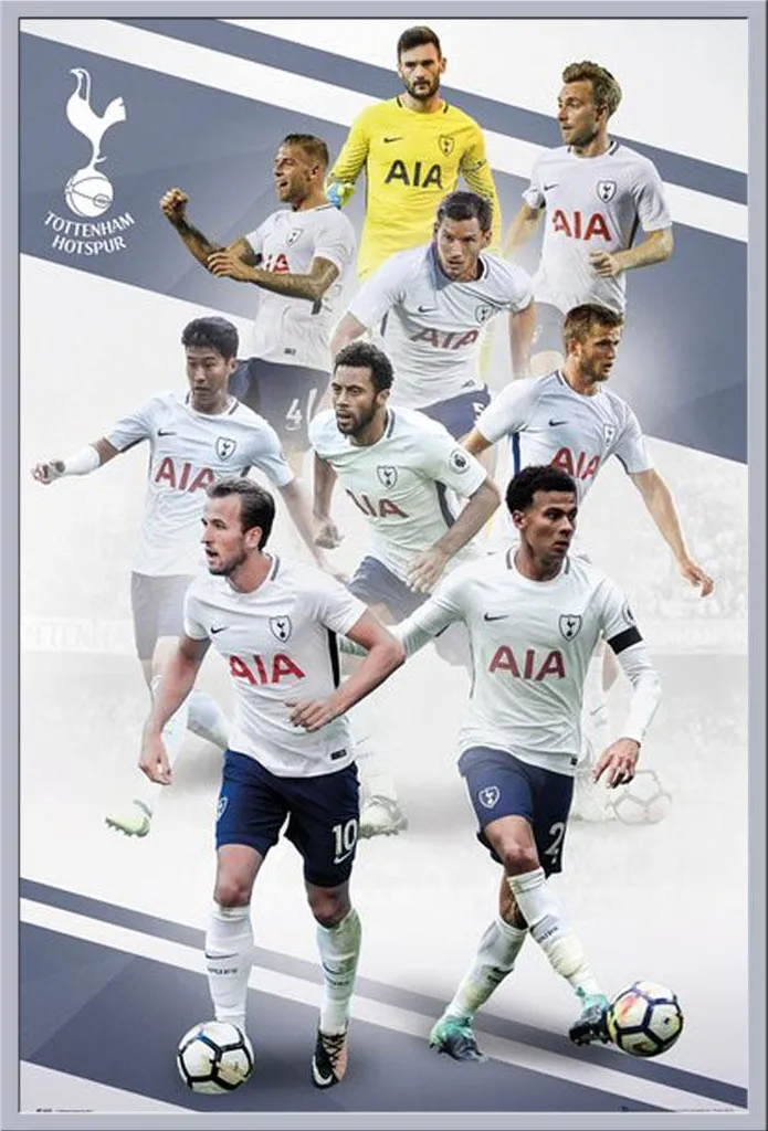 Affiche Tottenham Hotspur Joueurs 17/18 avec Cadre Argent Shinsuke Maxi