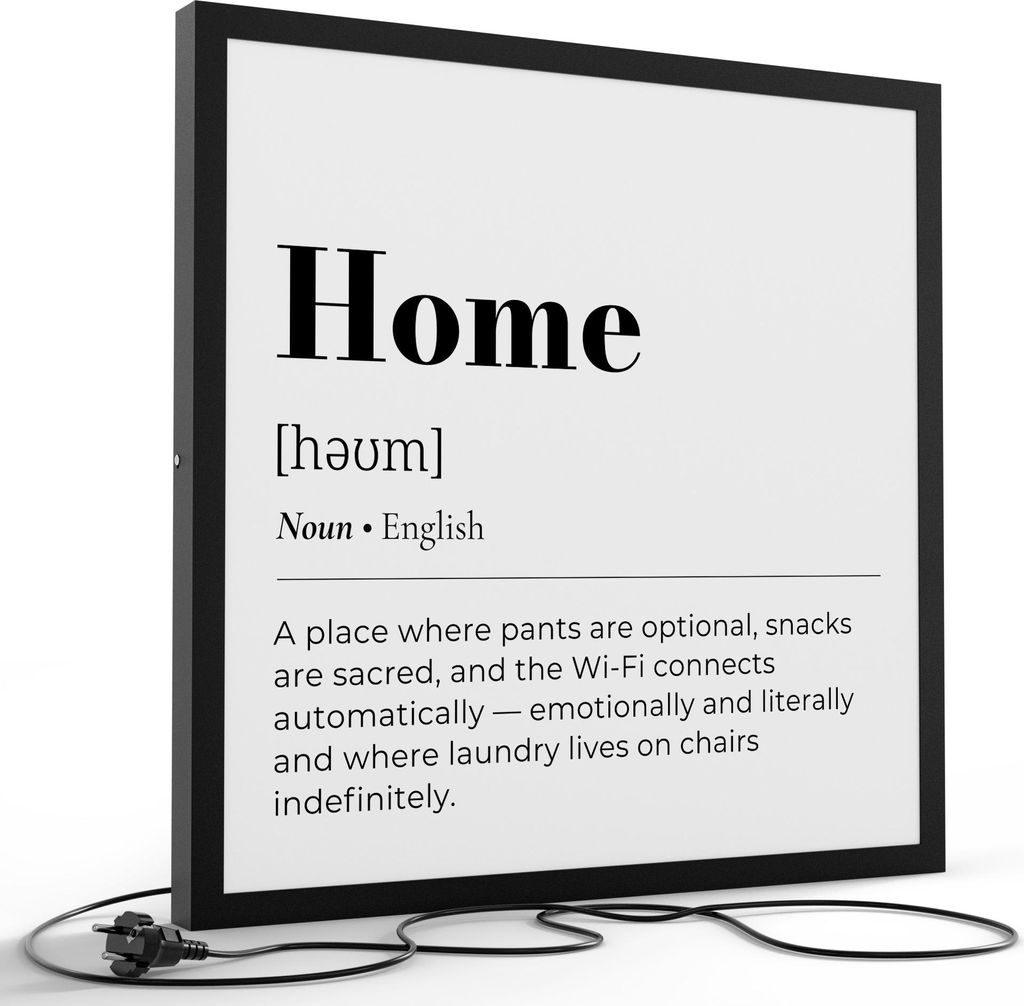 DEQORI LED-Bild & Lampe 60x60 cm Schwarz 'Home - Definition' Leuchtbild LED Leuchte