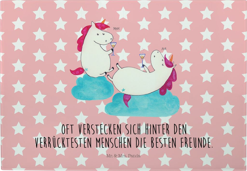 Mr. & Mrs. Panda Schneidebrett Einhorn Sekt - Rot Pastell - Geschenk, Glas, Unicorn, Mädelsabend, Frühstücksbrett, schneidbrett, Einhörner, Sch...